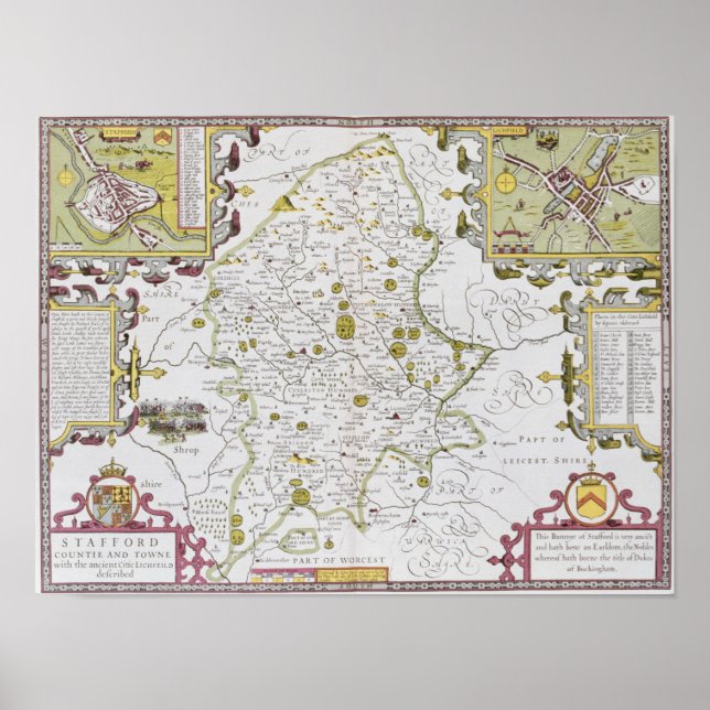 Stafford Landkreis and Town, graviert von Jodocus Poster (Vorne)
