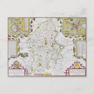 Stafford Landkreis and Town, graviert von Jodocus Postkarte
