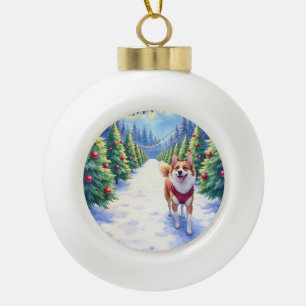 Staffordshire Bull Terrier auf einer Weihnachtsbau Keramik Kugel-Ornament