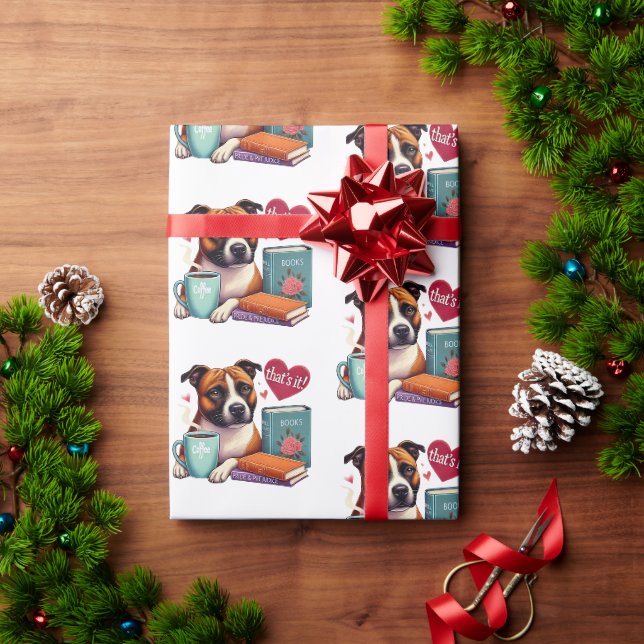 Staffordshire Bull Terrier Book Lover Geschenkpapier (Feiertagsgeschenk)