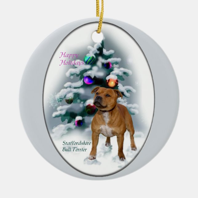 Staffordshire Bull Terrier Christmas Geschenke Keramik Ornament (Vorne)