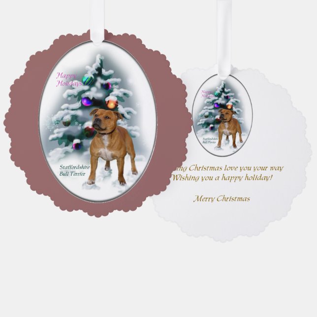 Staffordshire Bull Terrier Christmas Geschenke Ornament Karte (Vorderseite/Rückseite)
