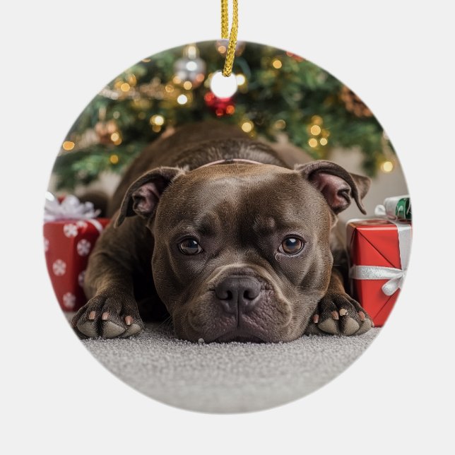 Staffordshire Bull Terrier Christmas Keramik Ornament (Vorne)