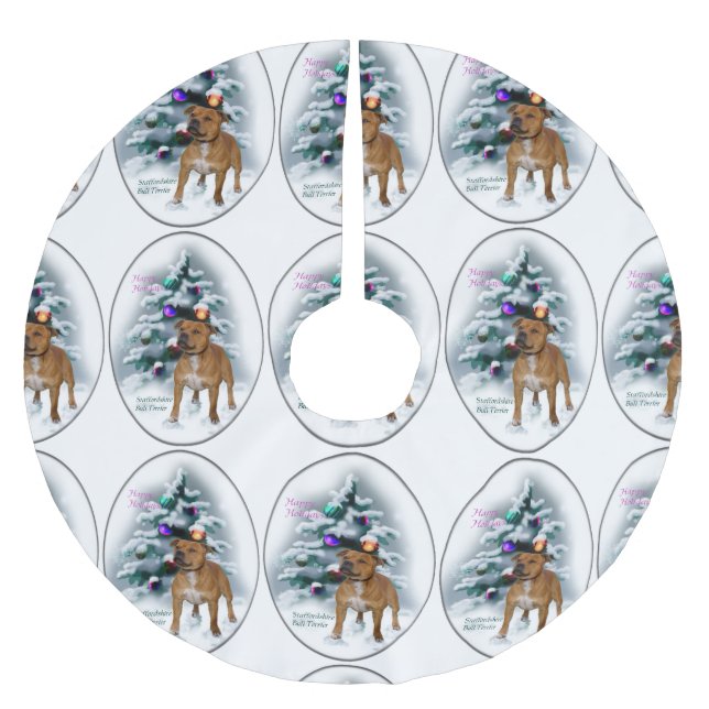 Staffordshire Bull Terrier Christmas Polyester Weihnachtsbaumdecke (Vorderseite)