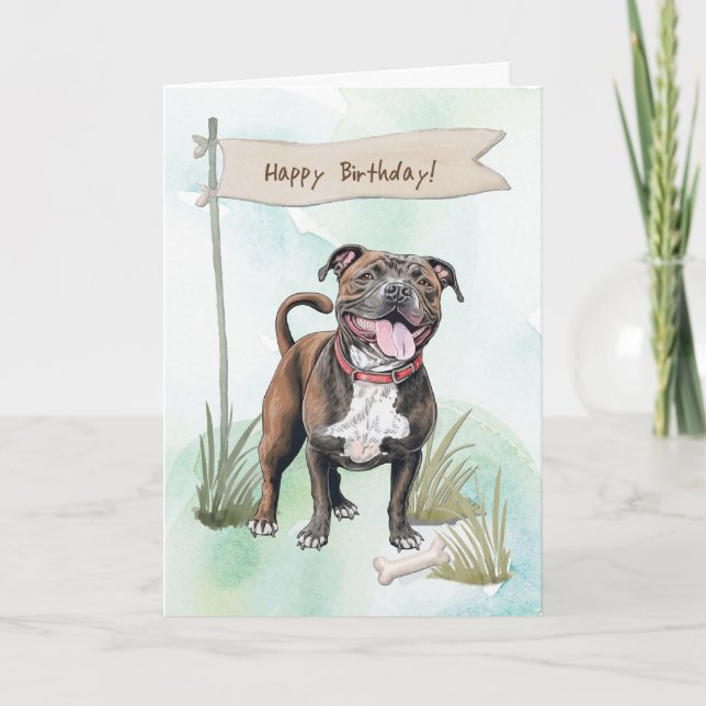 Staffordshire Bull Terrier Dog Under Birthday Sign Karte (Vorderseite)