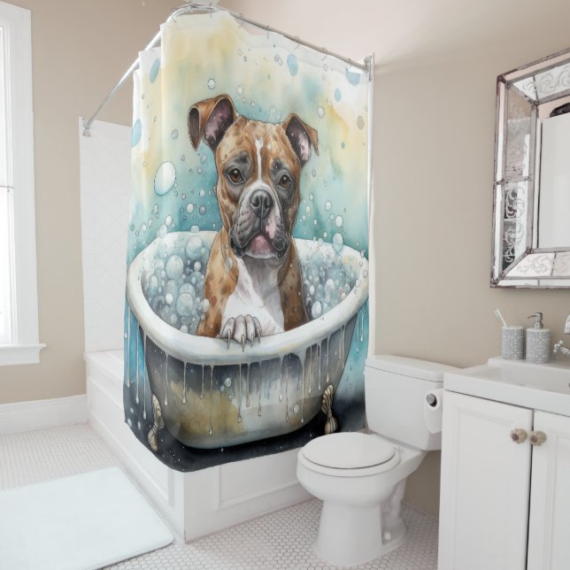 Staffordshire Bull Terrier - ein Paradies für Klet Duschvorhang (Beispiel)