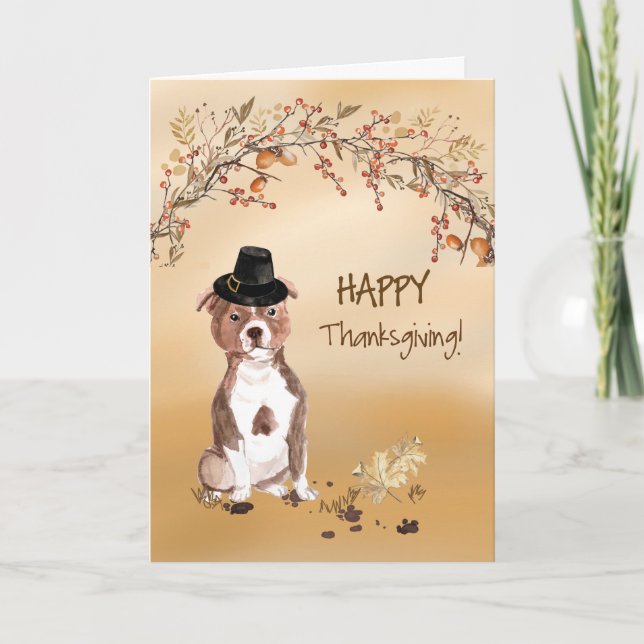 Staffordshire Bull Terrier Funny Hat Erntedank Karte (Vorderseite)