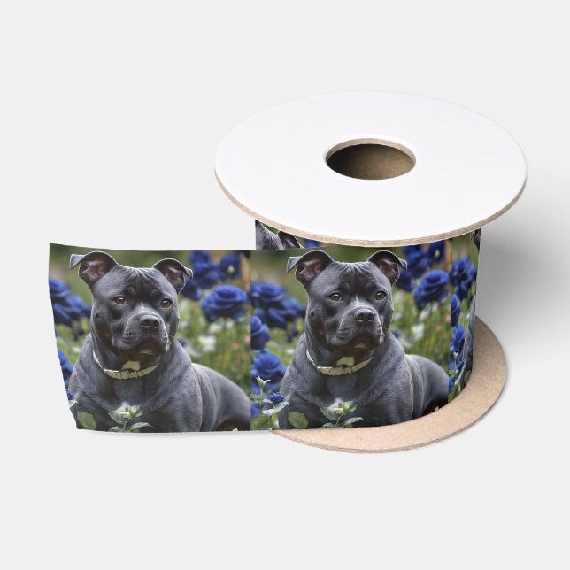 Staffordshire Bull Terrier in Blue Rose Garden, Satinband (Spule)