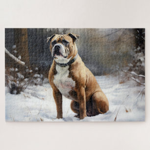 Staffordshire Bull Terrier Lass es schneien Weihna