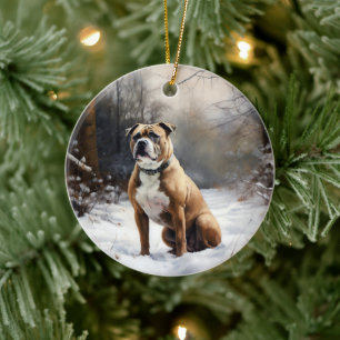 Staffordshire Bull Terrier Lass es schneien Weihna Keramik Ornament