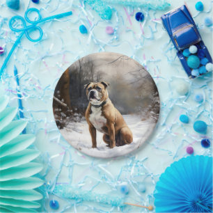 Staffordshire Bull Terrier Lass es schneien Weihna Pappteller
