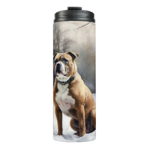 Staffordshire Bull Terrier Lass es schneien Weihna Thermosbecher