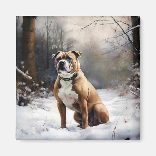 Staffordshire Bull Terrier Let It Snow Christmas Magnet (Vorne)