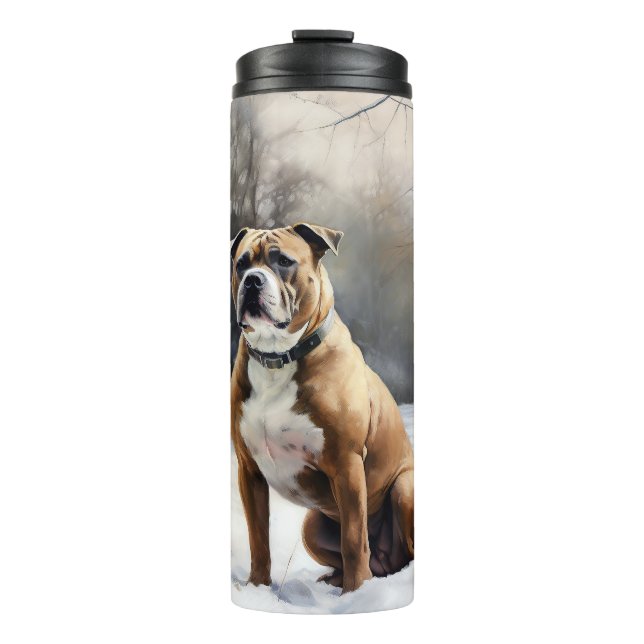 Staffordshire Bull Terrier Let It Snow Christmas Thermosbecher (Vorderseite)