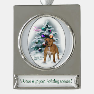 Staffordshire Bull Terrier Personalisierte Weihnac Banner-Ornament Silber