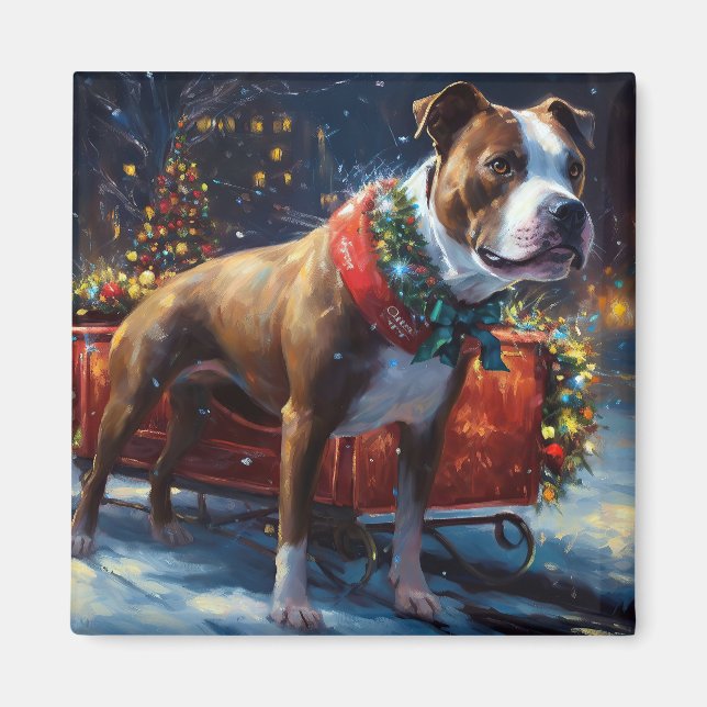 Staffordshire Bull Terrier Weihnachtsfest Magnet (Vorne)