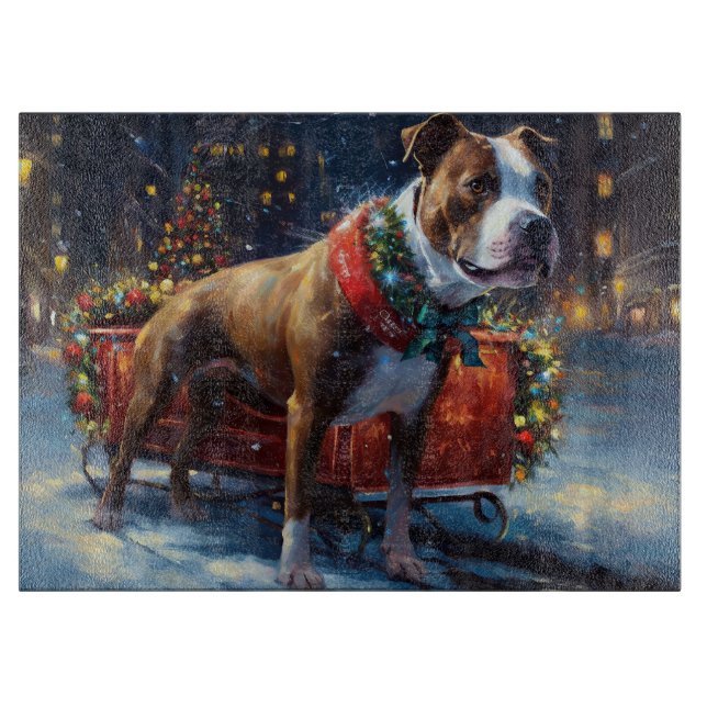 Staffordshire Bull Terrier Weihnachtsfest Schneidebrett (Vorderseite)