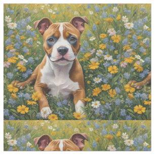 Staffordshire Bull Terrier Welpe Acryl-Kunst, Stoff