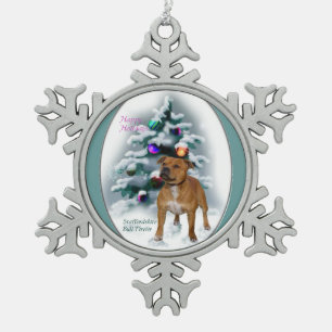Staffordshire-Bullterrier-Weihnachten Schneeflocken Zinn-Ornament