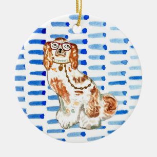 Staffordshire dog on blue Keramik Ornament