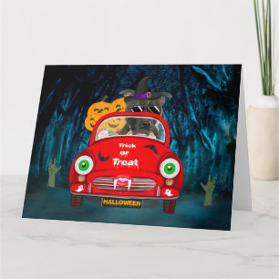 Staffordshire Hund fährt Auto Gruseliges Halloween Karte