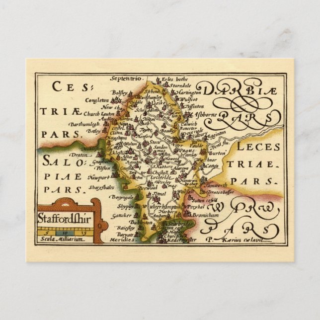 Staffordshire Landkreis England Alte antike Karte (Vorderseite)