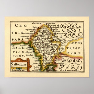 Staffordshire Landkreis England Alte antike Karte Poster