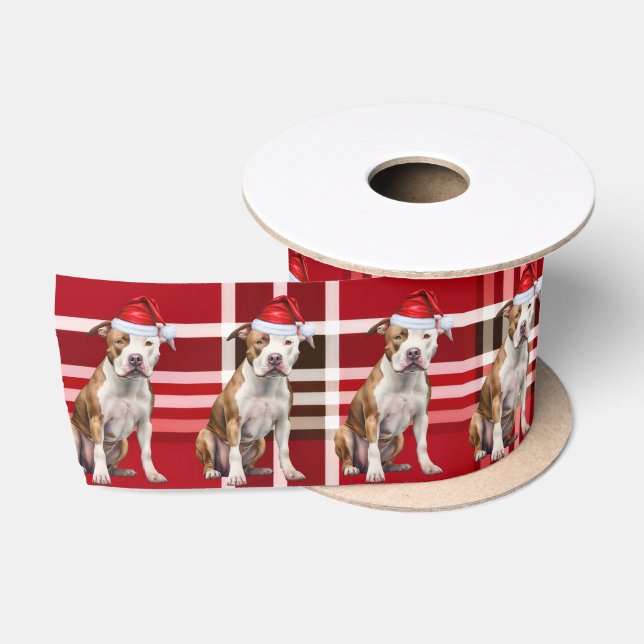 Staffordshire Pit Red Kariert Funny Dog Weihnachte Satinband (Spule)