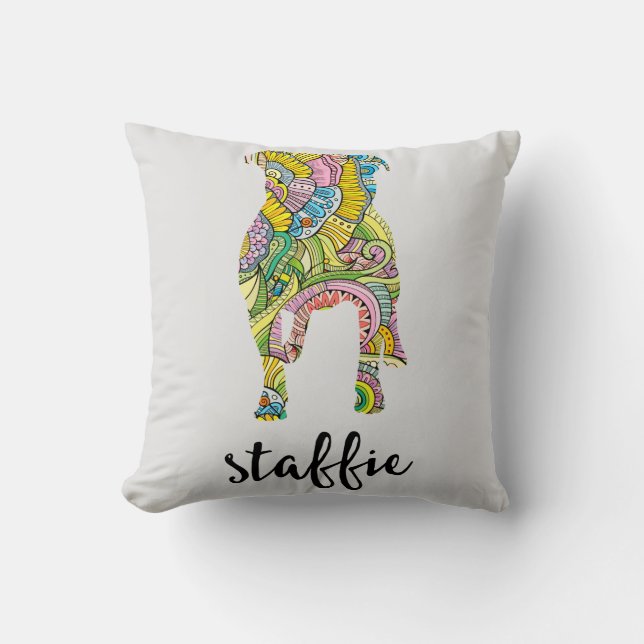 Staffordshire-Terrier-Blumenmuster-Silhouette Kissen (Vorderseite)