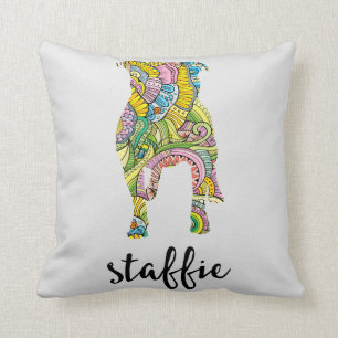 Staffordshire-Terrier-Blumenmuster-Silhouette Kissen