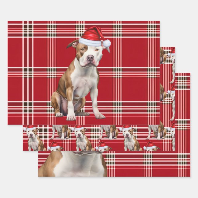 Staffordshire Terrier Christmas Dog Red Kariert Geschenkpapier Set (Set)