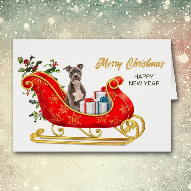 Staffordshire Terrier Dog Christmas Sleigh Card (Von Creator hochgeladen)