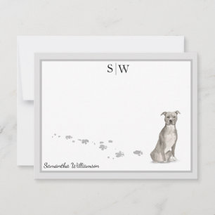 Staffordshire Terrier Gray Border Monogram Custom Mitteilungskarte