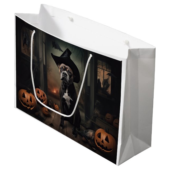 Staffordshire Terrier Pumpkins Halloween Beängstig Große Geschenktüte (Vorderseite Schrägansicht)