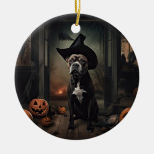 Staffordshire Terrier Pumpkins Halloween Beängstig Keramik Ornament