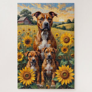 Staffordshire Terrier Sonnenblumenfeld Kunst
