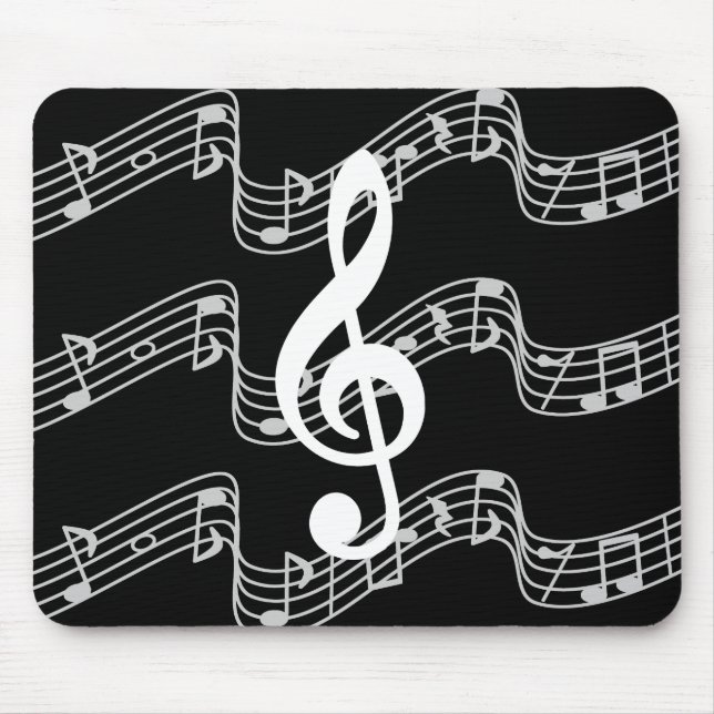Staffs and Treble Clef on Black Mousepad (Vorne)