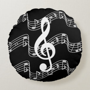 Staffs and Treble Clef on Black Rundes Kissen