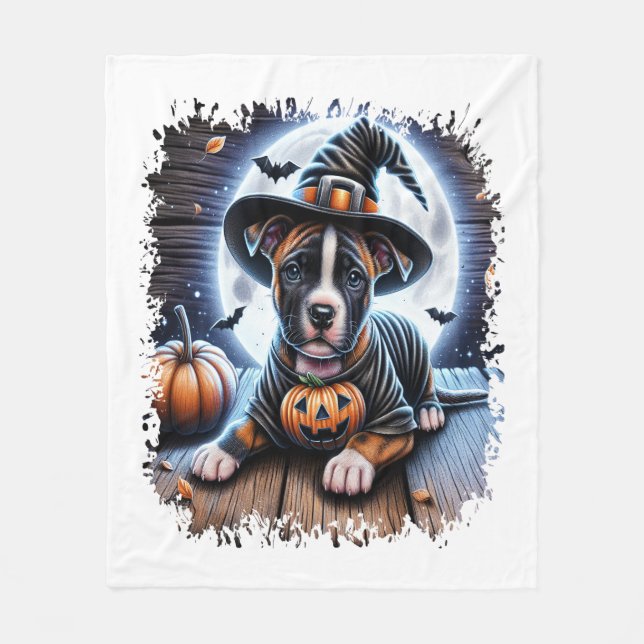 Staffy Dog Halloween Square Fleecedecke (Vorderseite)