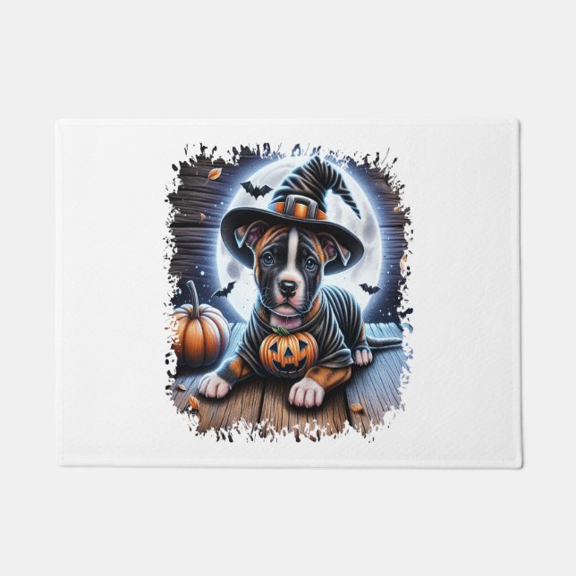 Staffy Dog Halloween Square Fußmatte (Vorderseite)
