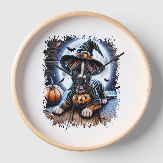 Staffy Dog Halloween Square Uhr (Vorderseite)