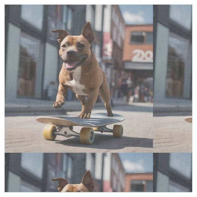 Staffy Riding A Sakeboard, Stoff (Nahaufnahme)