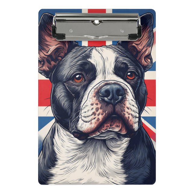 Staffy & Union Jack Flag Mini Klemmbrett (Vorderseite)