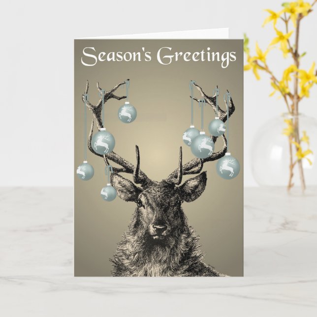 Stag, Antler, Rentier, Baubles, Weihnachten Karte (Gelbe Blume)