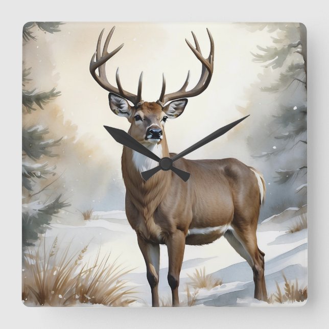 Stag Buck Deer Quadratische Wanduhr (Vorderseite)