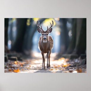 Stag Deer Wildlife Animal auf der Straße Poster