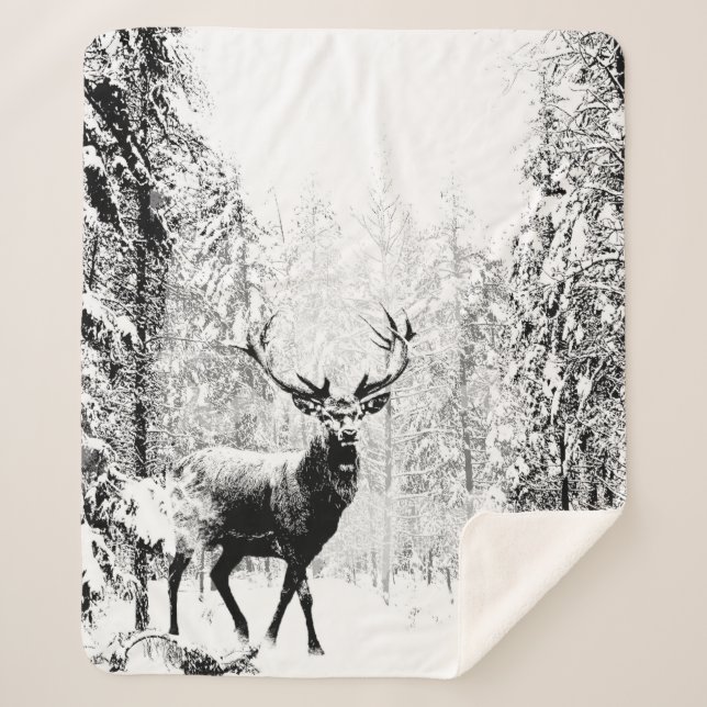 Stag Deer Wildlife Snow Winterwald Sherpadecke (Vorderseite)