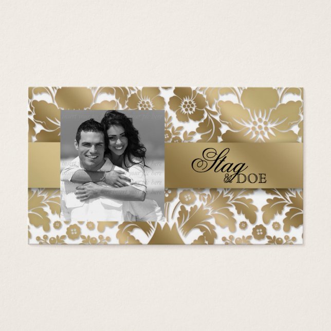 Stag & Dose Ticket Damask Floral Gold Weiß (Vorderseite)