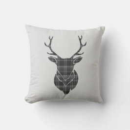 Stag Head and Grey Tartan Pattern Kissen