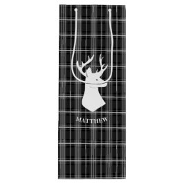 Stag Head auf Schwarz/Weiß Kariert Geschenktüte Für Weinflaschen